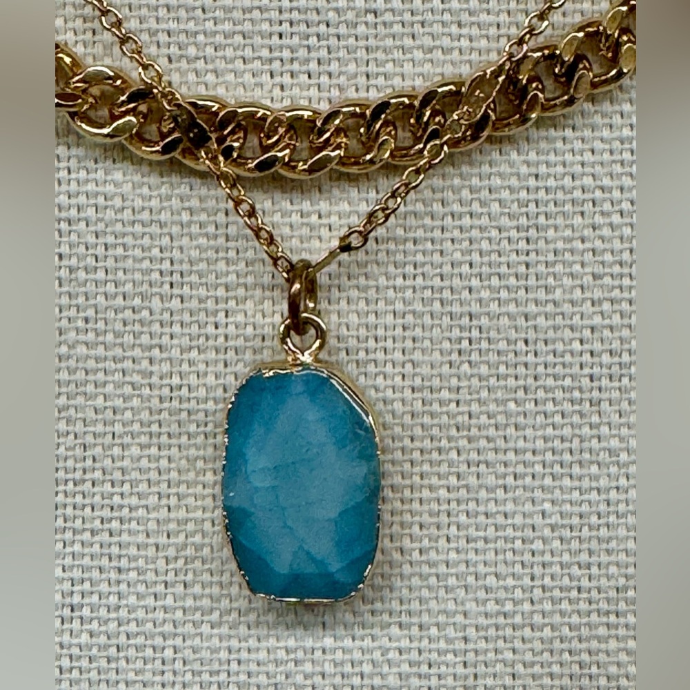 🌟 Bella Jack Gold-Tone Layered Necklace w/ Blue Stone Pendant — Adjustable - Picture 3 of 5
